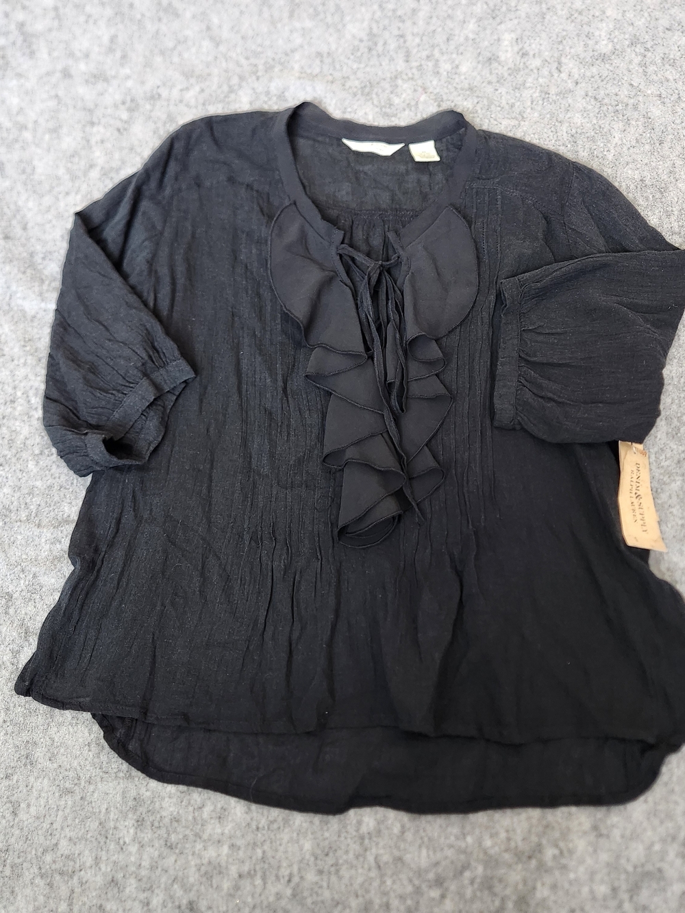 NWT Denim & Supply Ralph Lauren Cotton Gauze Ruffle Tie Neck Top Women's M Black